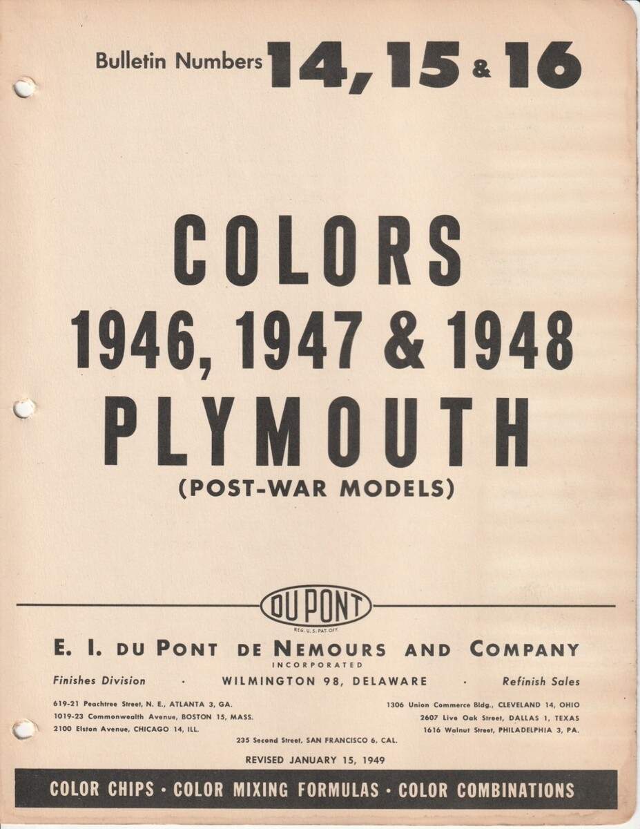1946 1947 1948 1949 PLYMOUTH PAINT CHIPS DUPONT EBay