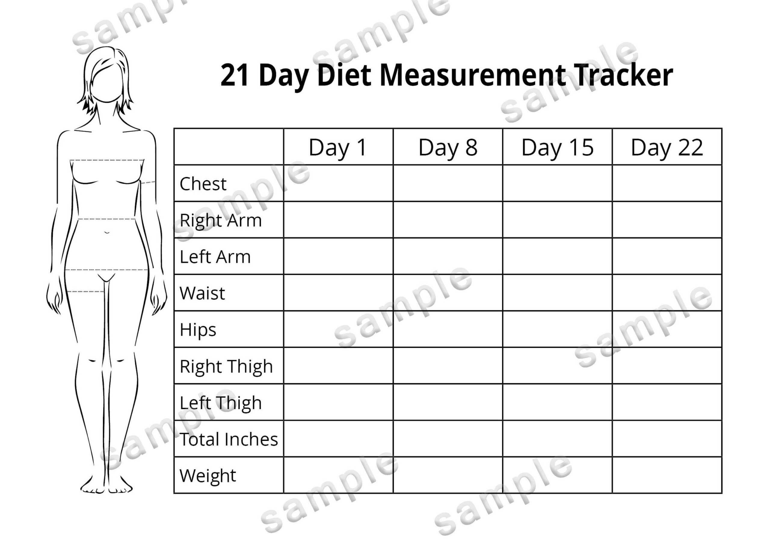 21 Day Diet Body Measurement Tracker Etsy