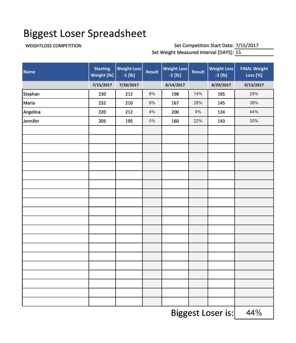 30 Perfect Weight Loss Spreadsheets Goal Charts 30 Useful Workout Log Templates Free Spreadsheets