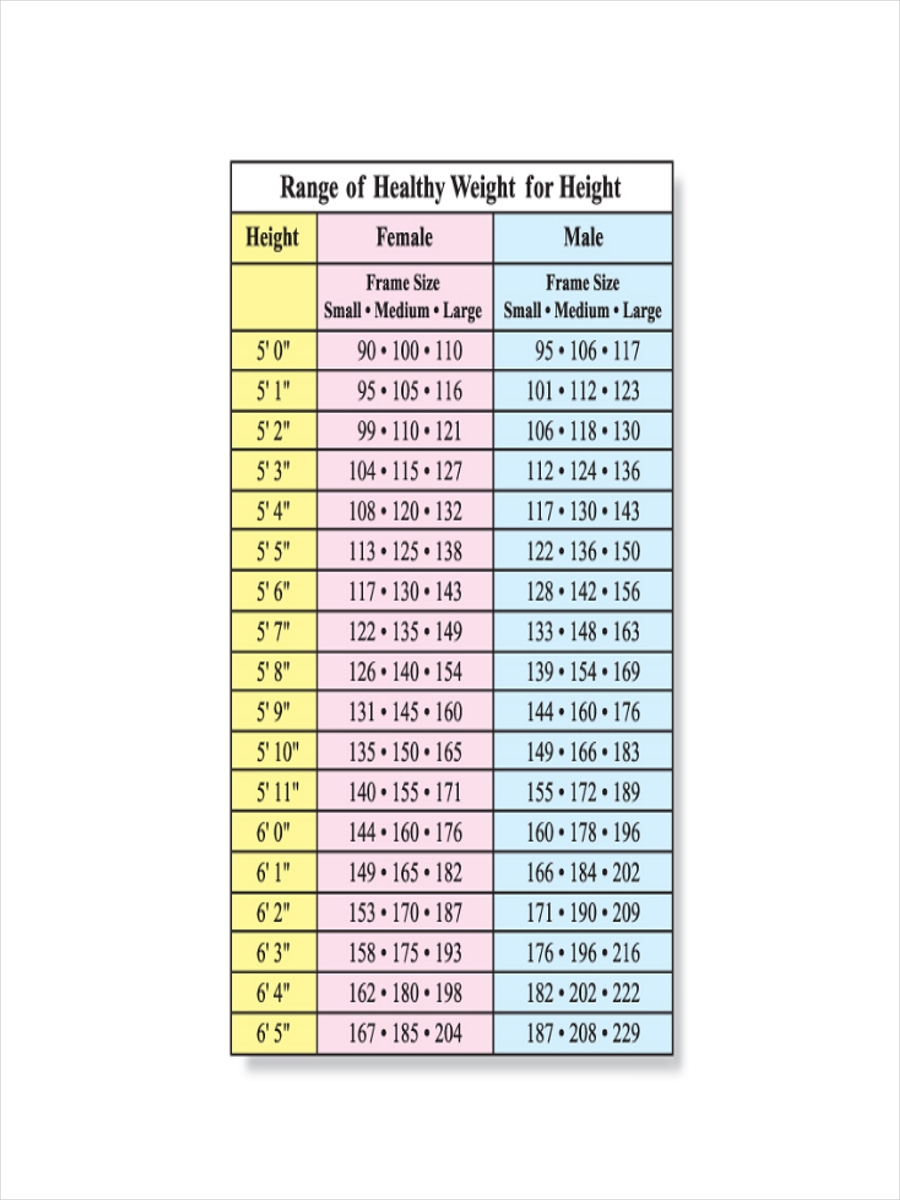 7 Height And Weight Chart Examples To Download