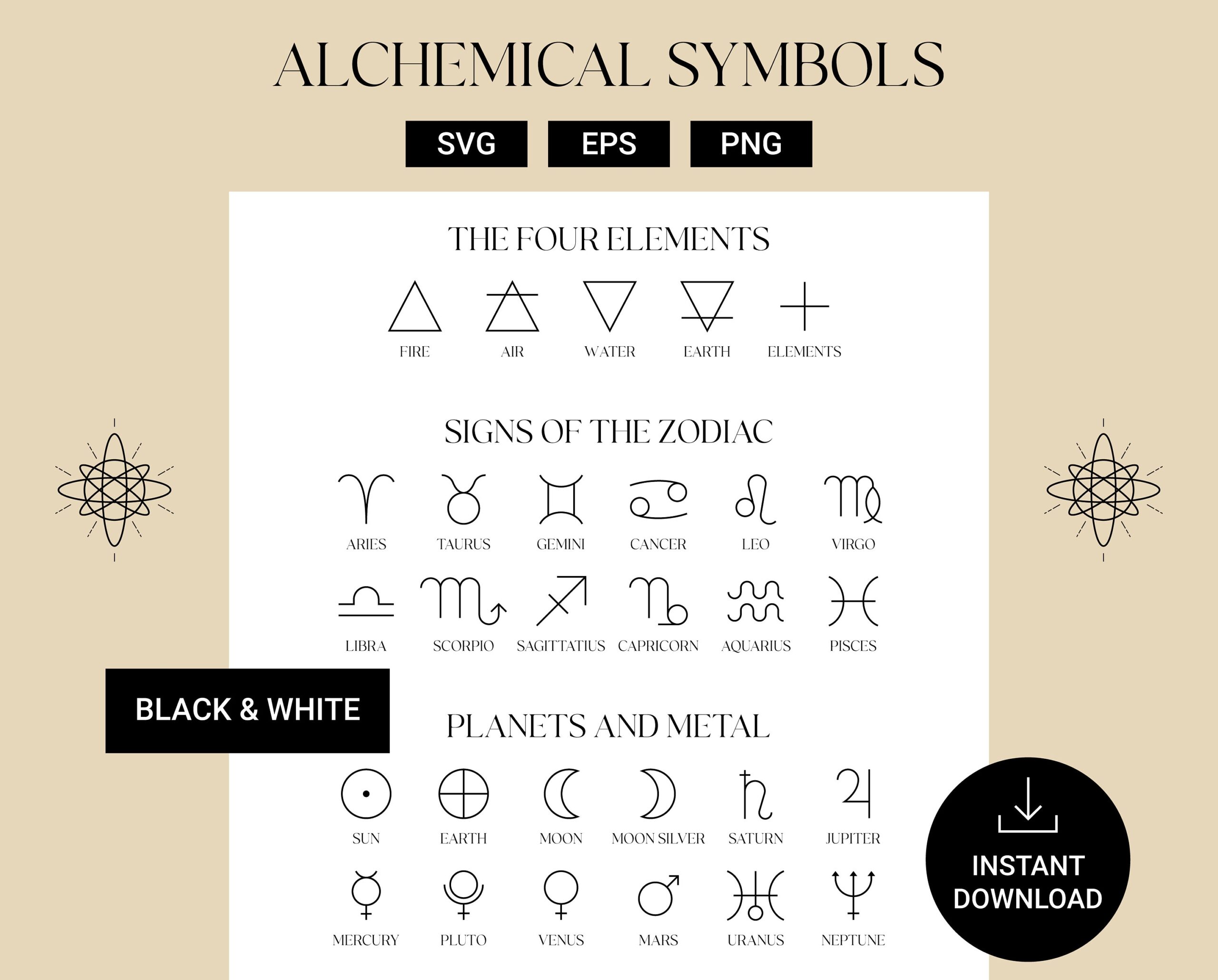 Alchemical Symbols Astrology Zodiac Signs SVG Zodiac Symbols Horoscope Bundle Astrology Celestial Clipart Logo Elements PNG Etsy Israel