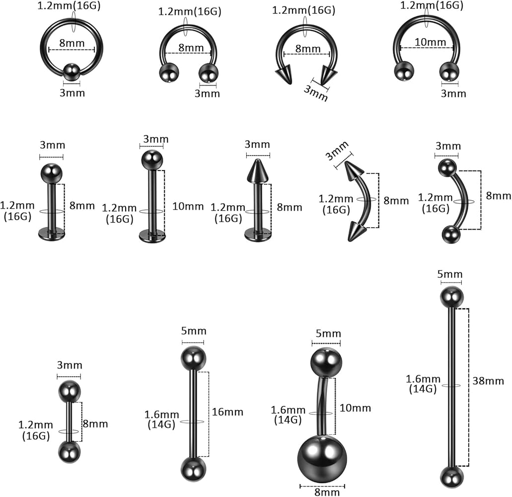 Amazon 58PCS Body Piercing Kit Surgical Steel 14G 16G BCR CBR Labret Lip Rings Cartilage Daith Earrings Belly Button Rings Nose Septum Piercing Jewelry Needles Gloves Clamps Tools Clothing Shoes Amazon 58PCS Body Piercing Kit Surgical Steel 14G 16G BCR CBR Labret Lip Rings Cartilage Daith Earrings Belly Button Rings Nose Septum Piercing Jewelry Needles Gloves Clamps Tools Clothing Shoes