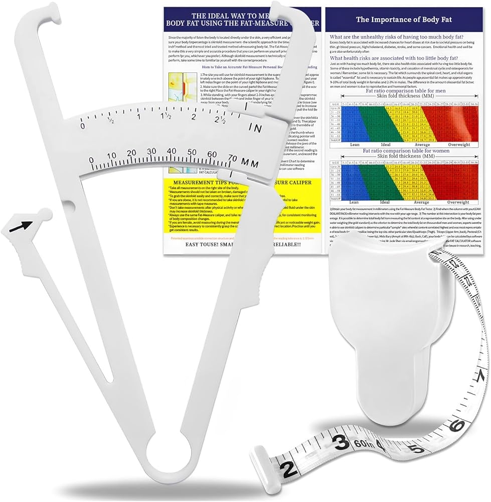 Amazon Body Fat Caliper And Measuring Tape For Body Body Fat Caliper Set With Body Fat Percentage Measure Chart For Accurately Measuring Body Fat White Health Household