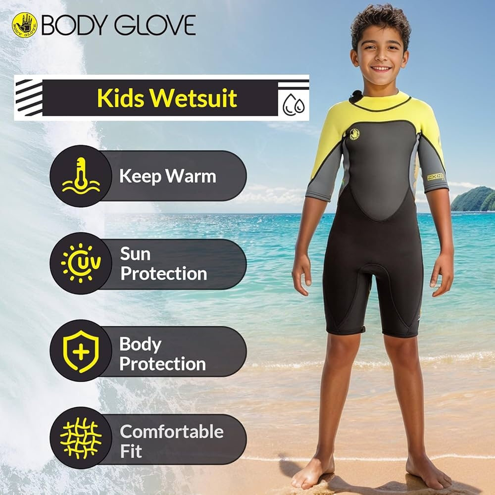Amazon Body Glove Phoenix 2mm Kids Wetsuit For Boys Girls Neoprene Back Zip Short Sleeve Springsuit Size 8 16 Full Wet Suits Keep Warm In Cold Water For Water Sports Swimming Surfing Snorkeling Diving