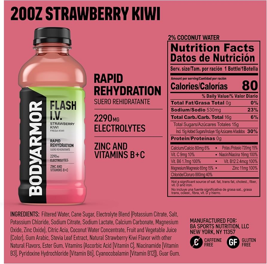 Amazon BODYARMOR Flash I V Electrolyte Beverage Strawberry Kiwi Hydration Drink With Coconut Water For Rapid Rehydration Post Workout Recovery 20 Fl Oz Pack Of 12 BODYARMOR Amazon BODYARMOR Flash I V Electrolyte Beverage Strawberry Kiwi Hydration Drink With Coconut Water For Rapid Rehydration Post Workout Recovery 20 Fl Oz Pack Of 12 BODYARMOR