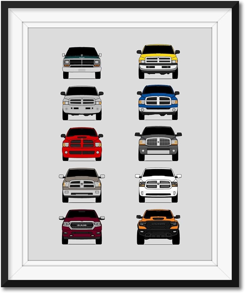 Amazon Custom Car Posters Handmade Poster Compatible With Dodge Ram Pickup Truck Generations And Print Of Ram 1500 2500 3500 Multi 11x14 Metallic Print Unframed Gift For Car Enthusiast Home Kitchen