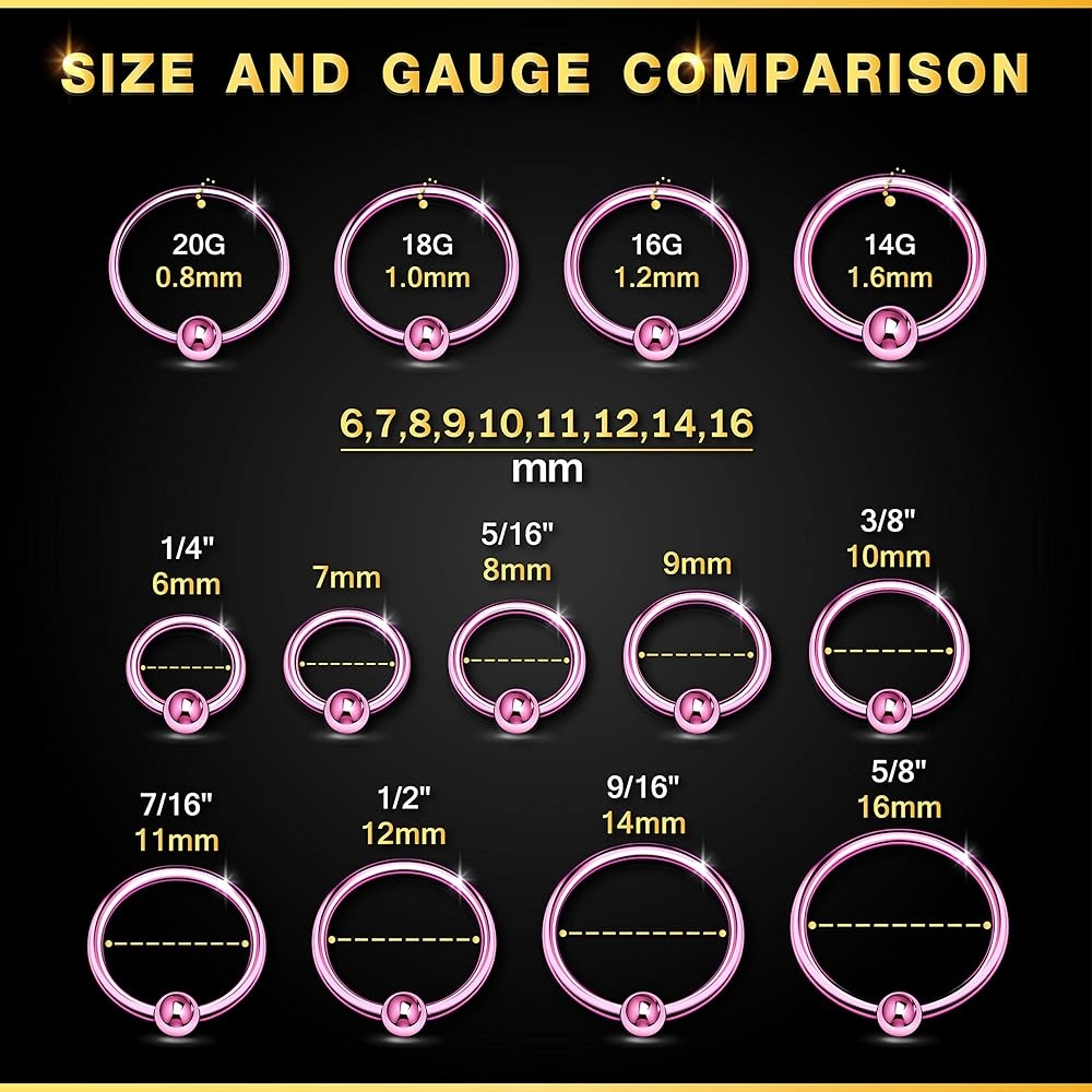 Amazon KJM FASHION 4PCS Anodized Pink BCR Earrings 14g 1 6mm 3 8 10mm 4mm Ball Cartilage Tragus Septum Earrings Eyebrow Piercing Jewelry 7705 Clothing Shoes Jewelry