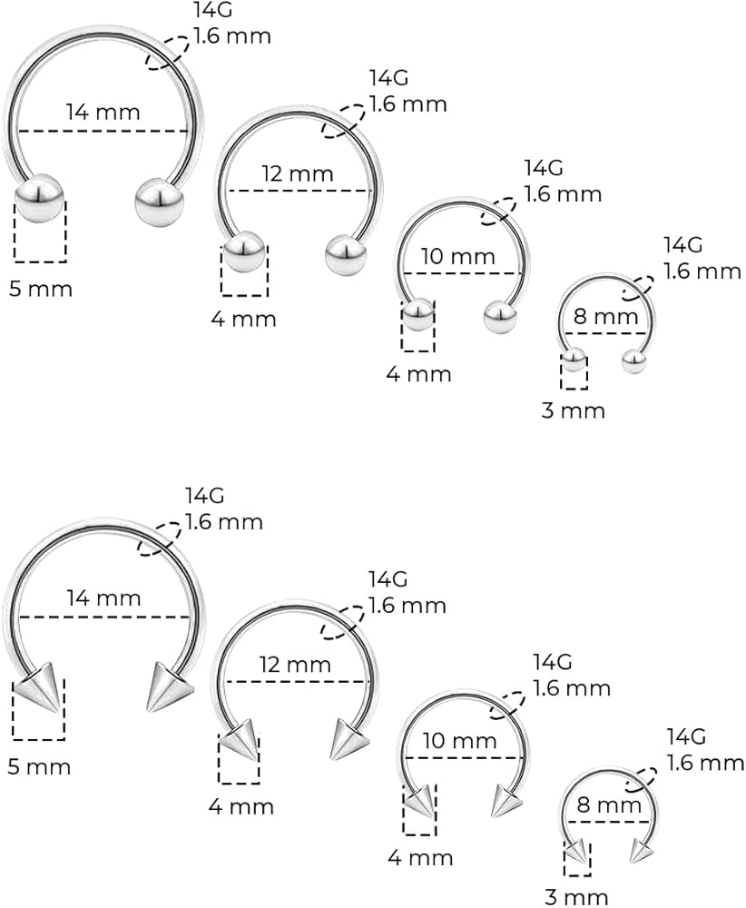 Amazon Luxe Modz 14 Gauge 5mm Spike Horseshoe Rings Nose Septum Hoop Earring Eyebrow Lip Ring Daith Helix Piercing 14mm Smily Piercing Jewelry Clothing Shoes Jewelry