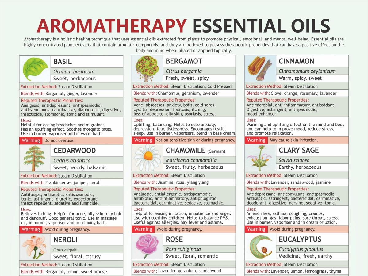 Aromatherapy Essential Oil Chart Uses Blends Digital Download Etsy