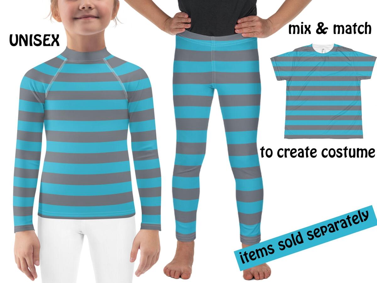 Blue Gray Striped Cheshire Cat Kids Costume Halloween Leggings Cosplay Shirt Children Rash Guard Birthday Gift Tee Outfit Etsy New Zealand