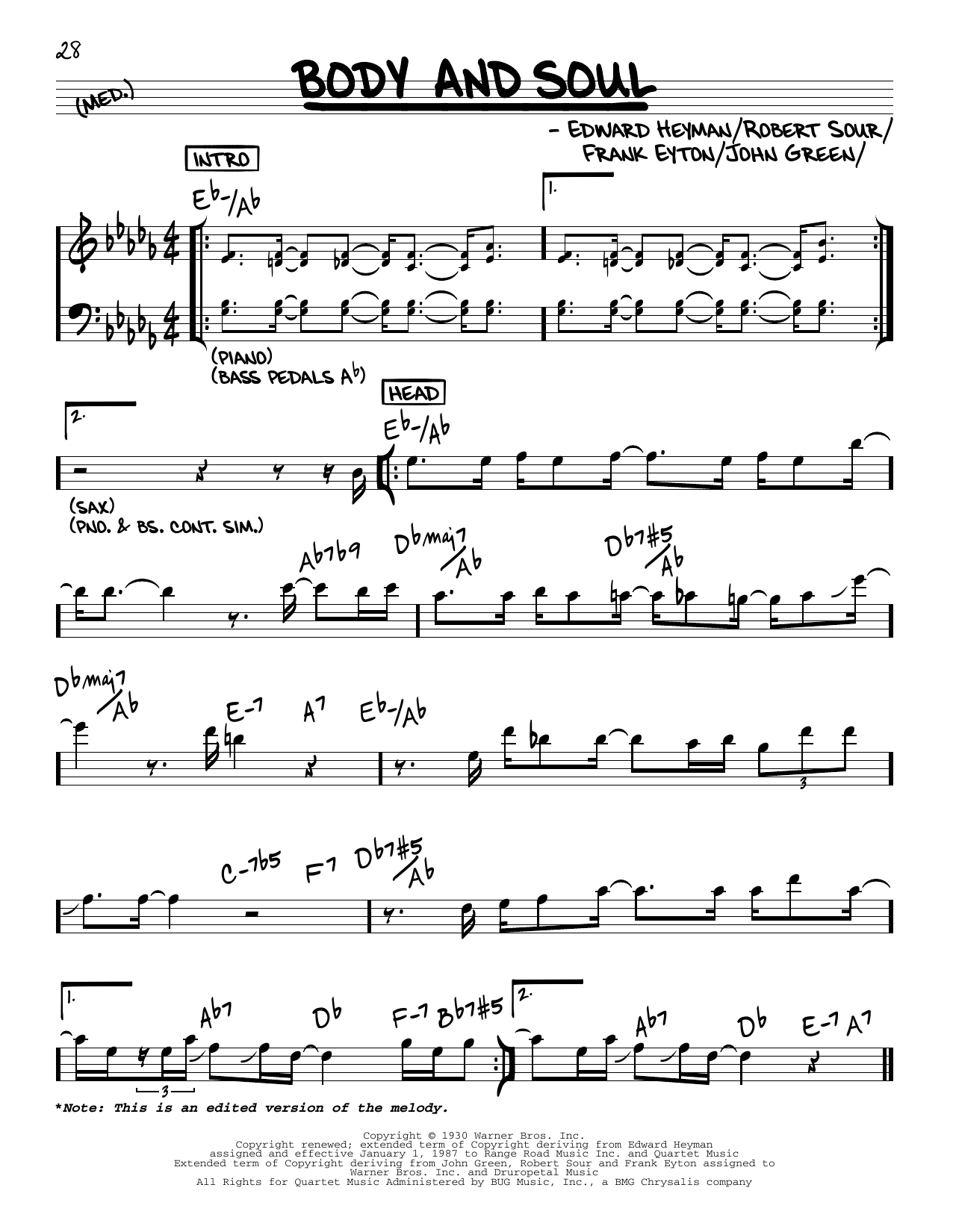 Body And Soul By John Coltrane Sheet Music For Real Book Melody Chords At Sheet Music Direct