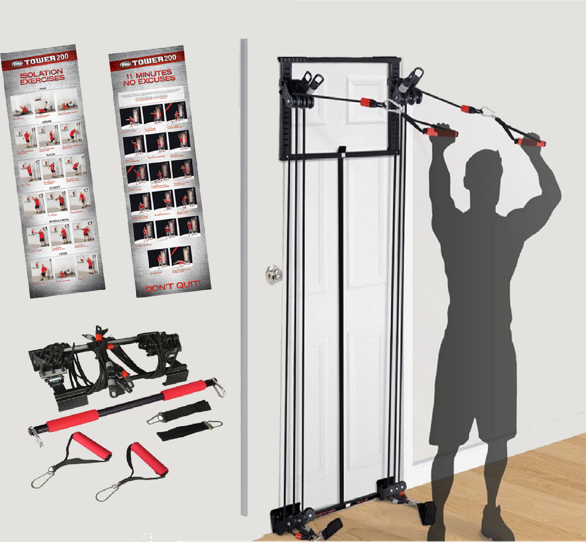 Body By Jake Tower 200 Door Gym With Chart Guide DVD Bonus Straight Bar Workout EBay Body By Jake Tower 200 Door Gym With Chart Guide DVD Bonus Straight Bar Workout EBay
