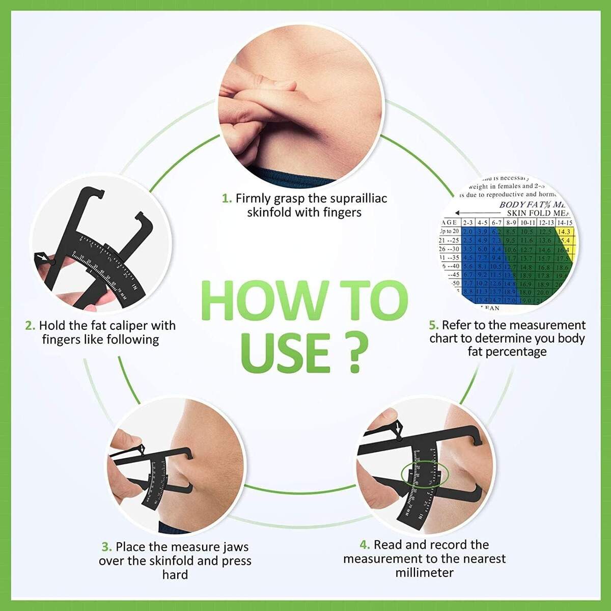 Body Fat Calipers Fat Measure Clipper Combo With Body Fat Percentage Measure Chart Body Fat Measurement Tool Accurately Measuring Body Fat For Men And Women Buy Now With Express International Delivery