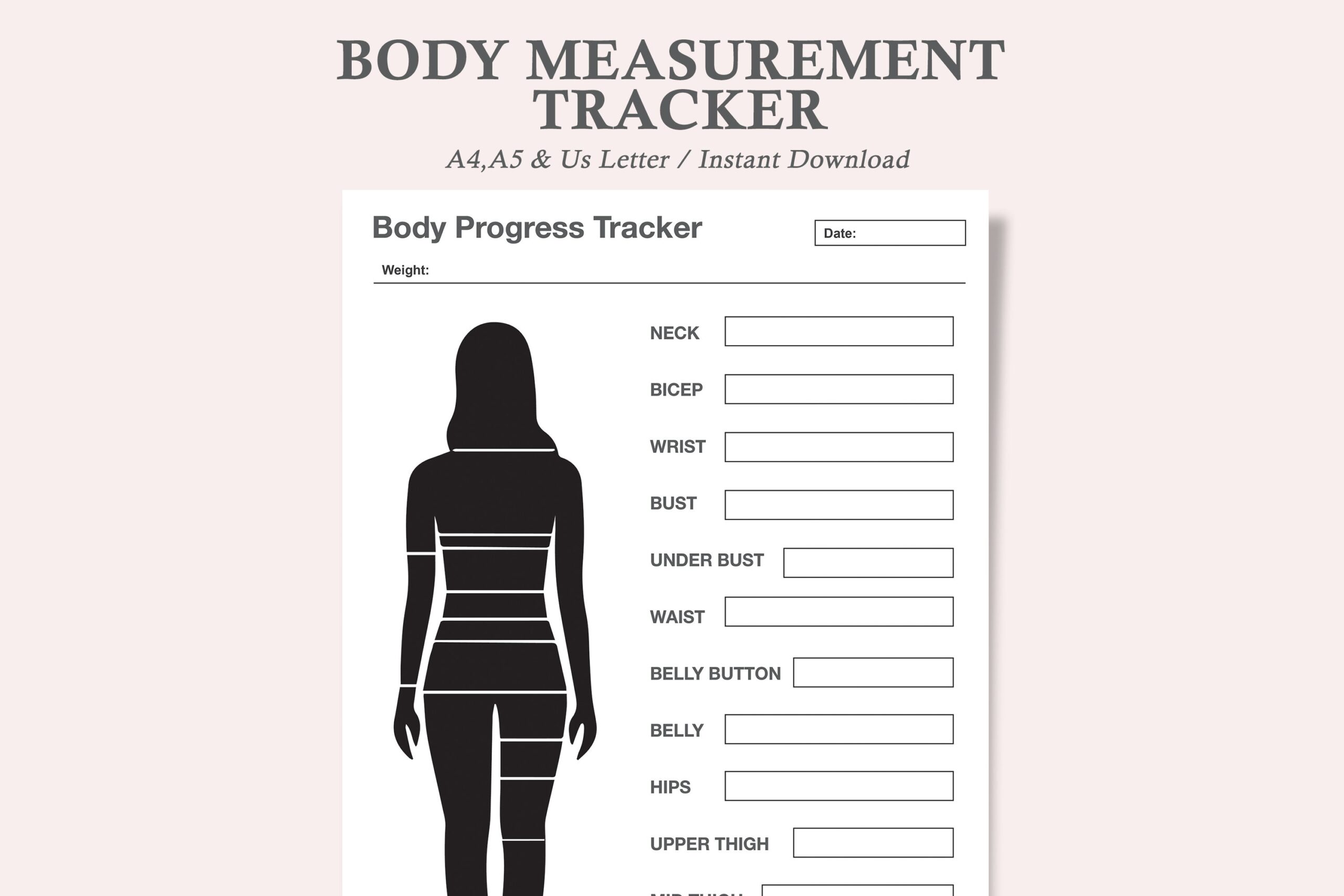 Body Measurement Chart Body Measurement Tracker Body Measurement Template Etsy