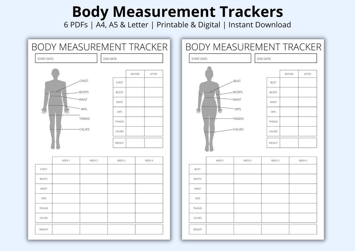 Body Measurement Chart For Weight Loss Etsy Australia