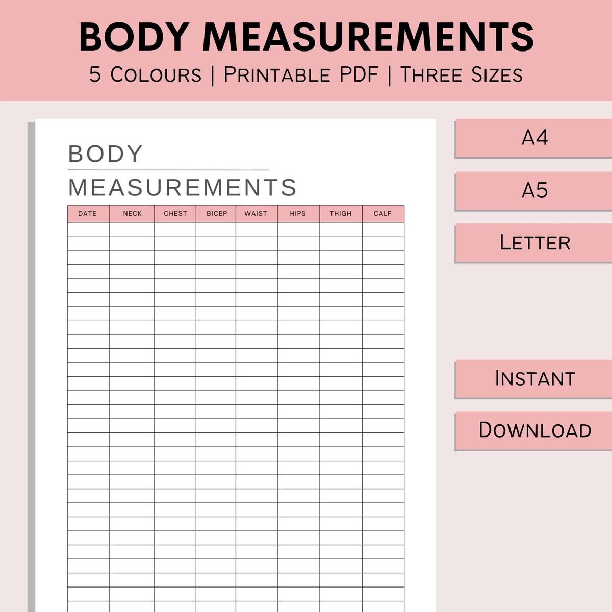 Download Printable Body Measurement Tracker Male PDF