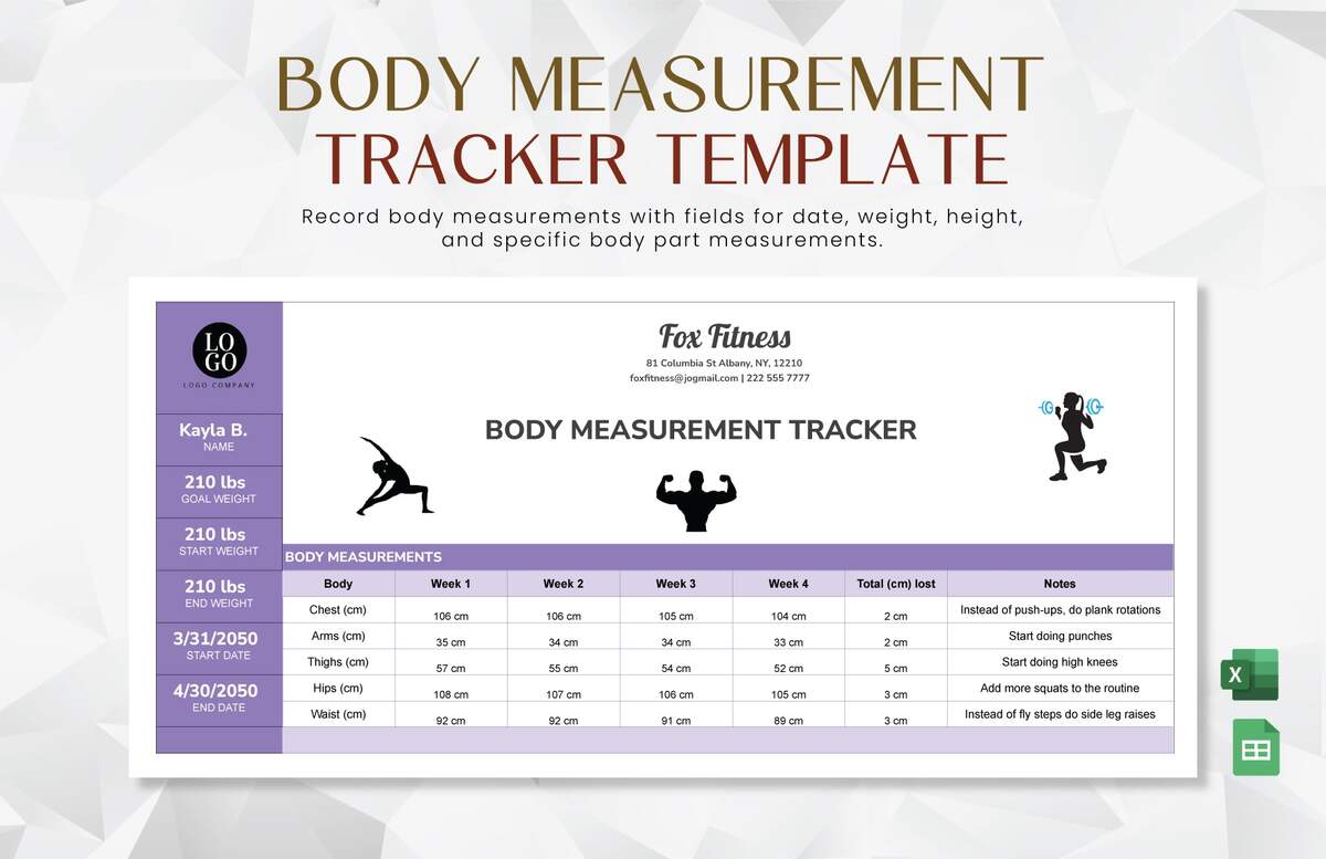 Body Measurement Tracker Template In Excel Google Sheets Download Template