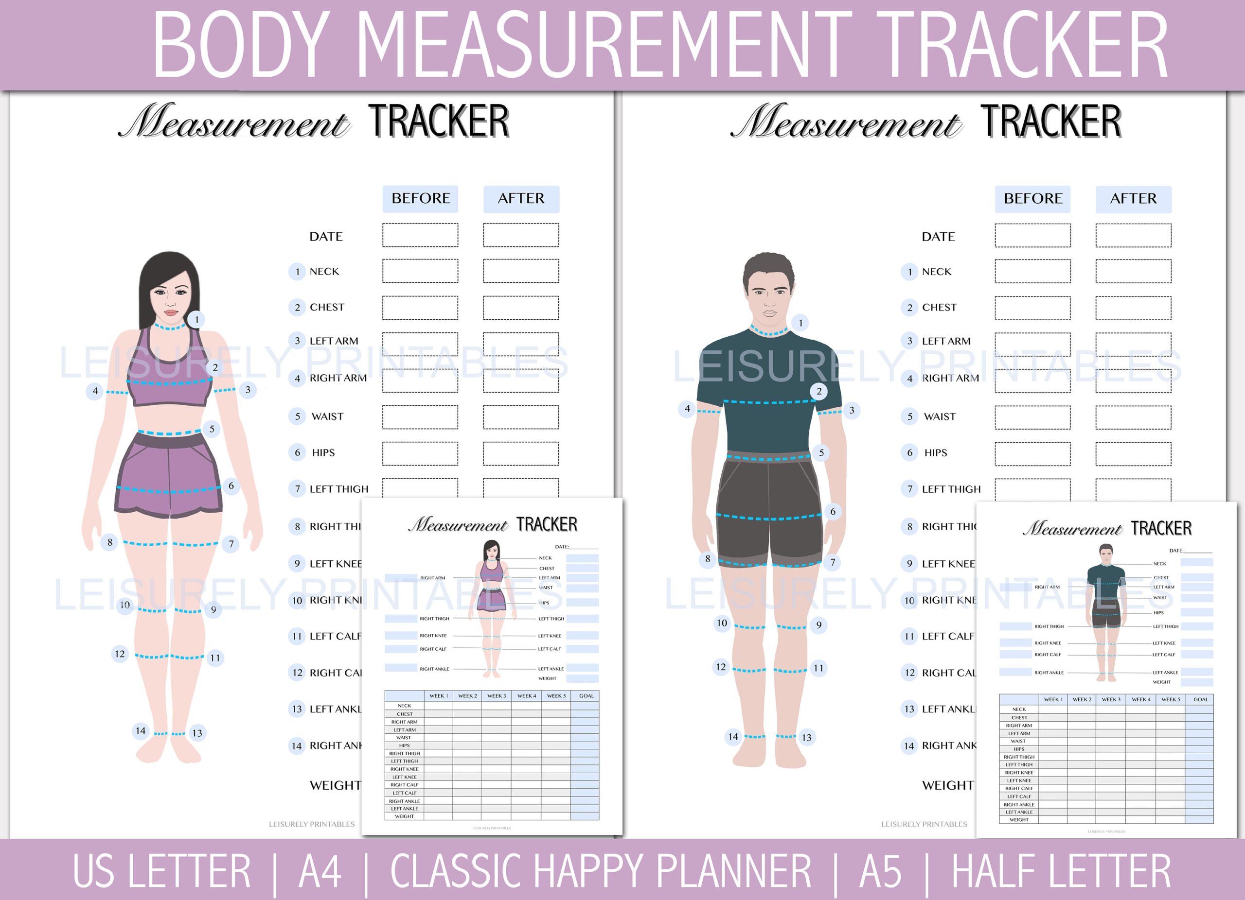 Body Measurement Tracker Weight Loss Printable PDF Etsy