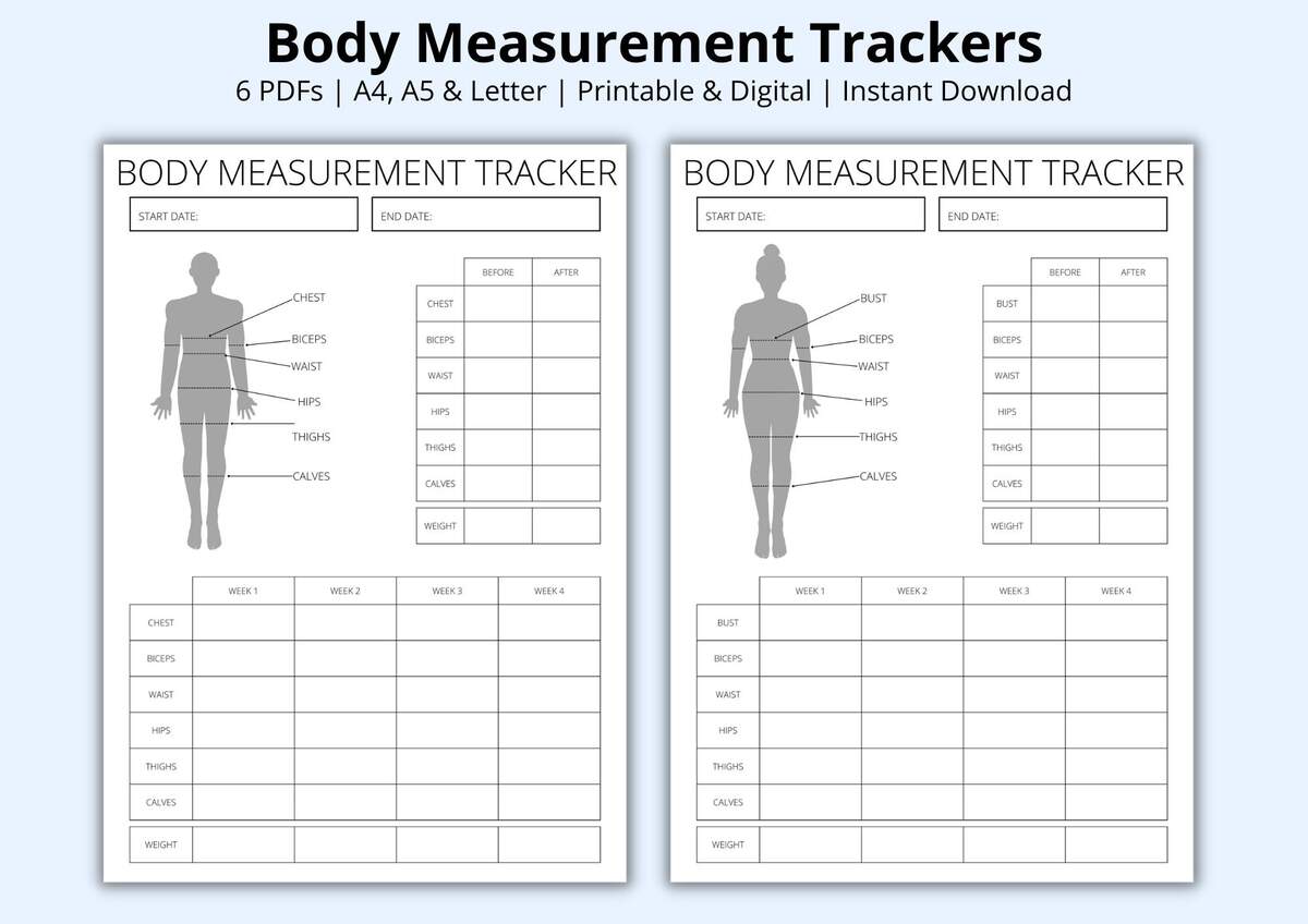 Body Measurement Tracker Weight Loss Tracker Templates Weight Loss Charts Male Female Fitness Planners Printable Digital A4 A5 Letter Etsy
