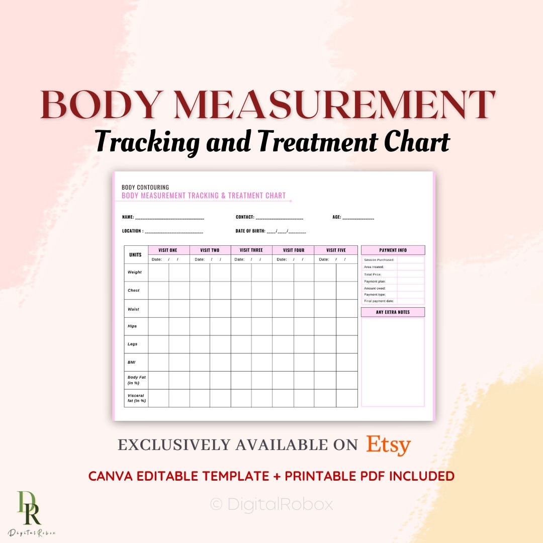 Body Measurement Tracking Chart Editable Client Treatment Form Printable PDF Etsy