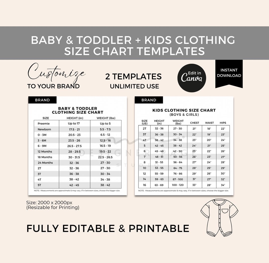 Body Measurements Children 039 S Wear Size Chart Editable Baby Toddler Clothes Size Chart Template Canva Kids