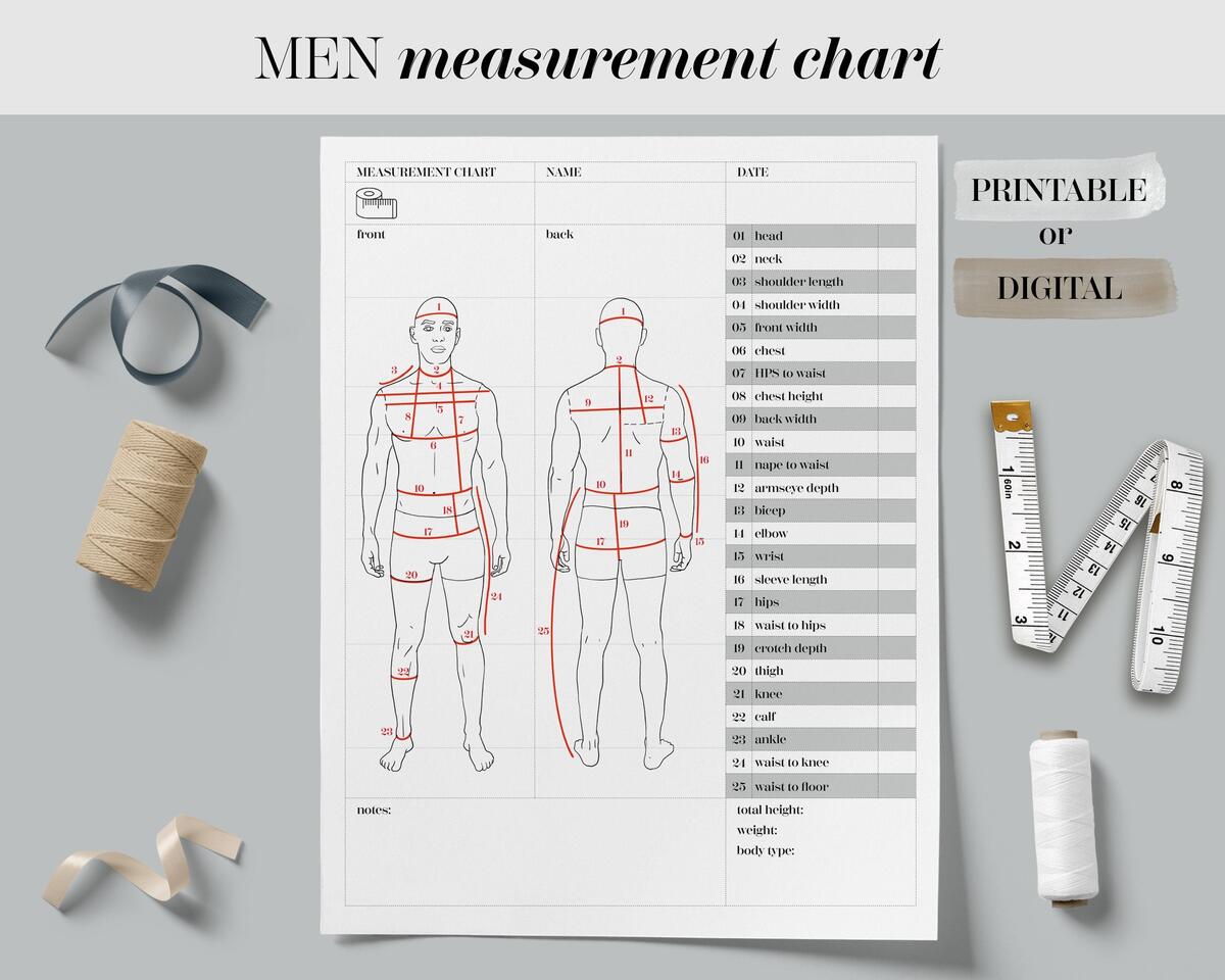 Male Body Measurement Chart In Illustrator PDF Download Template