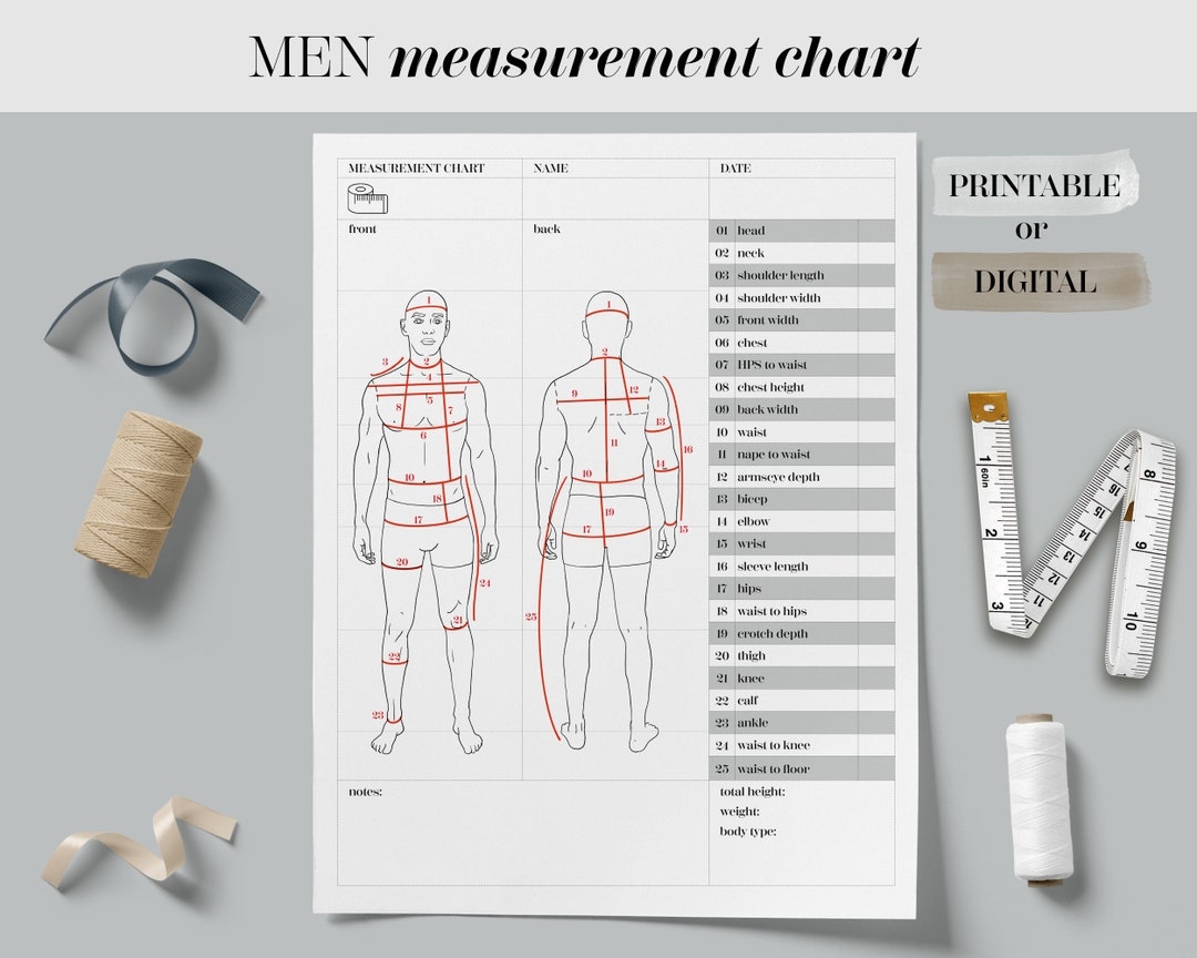 Body Size Chart Printable Digital Men Body Measurement Template Sewing Size Chart Body Measurements Tracker Men Fashion Measurement Etsy UK