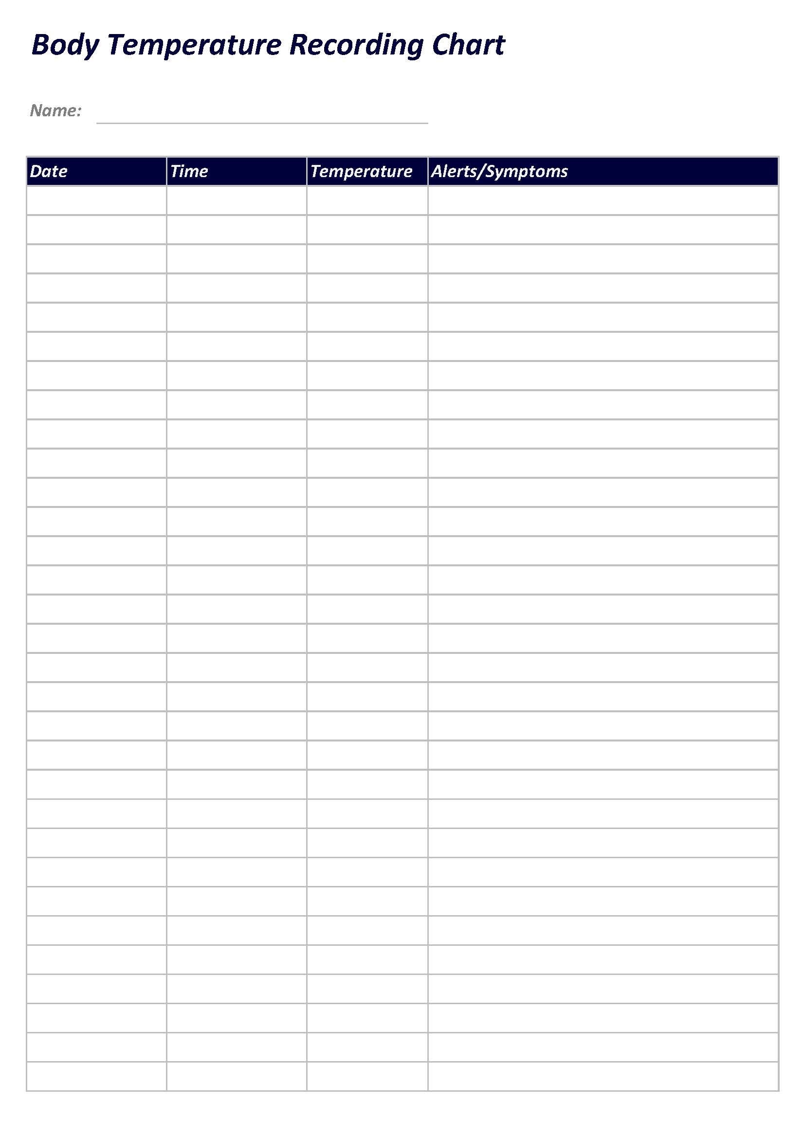 Body Temperature Recording Template Etsy