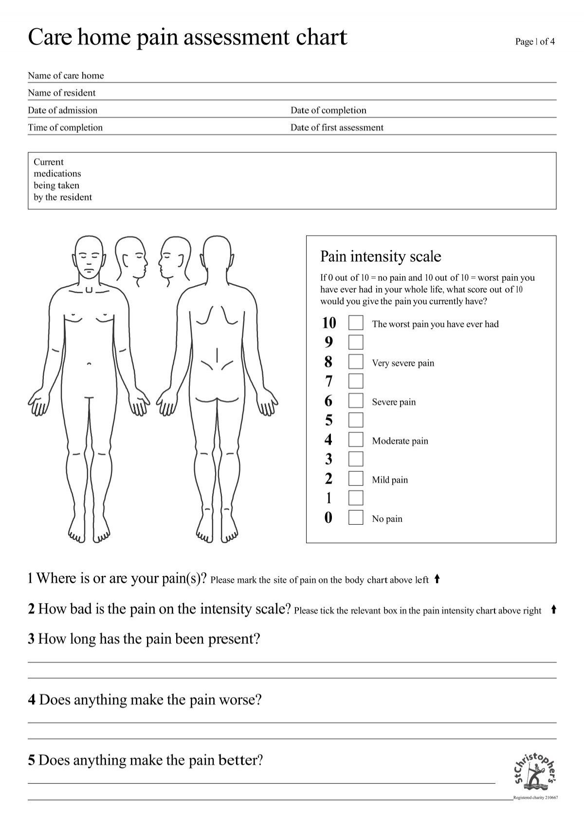 Care Home Pain Assessment Chart