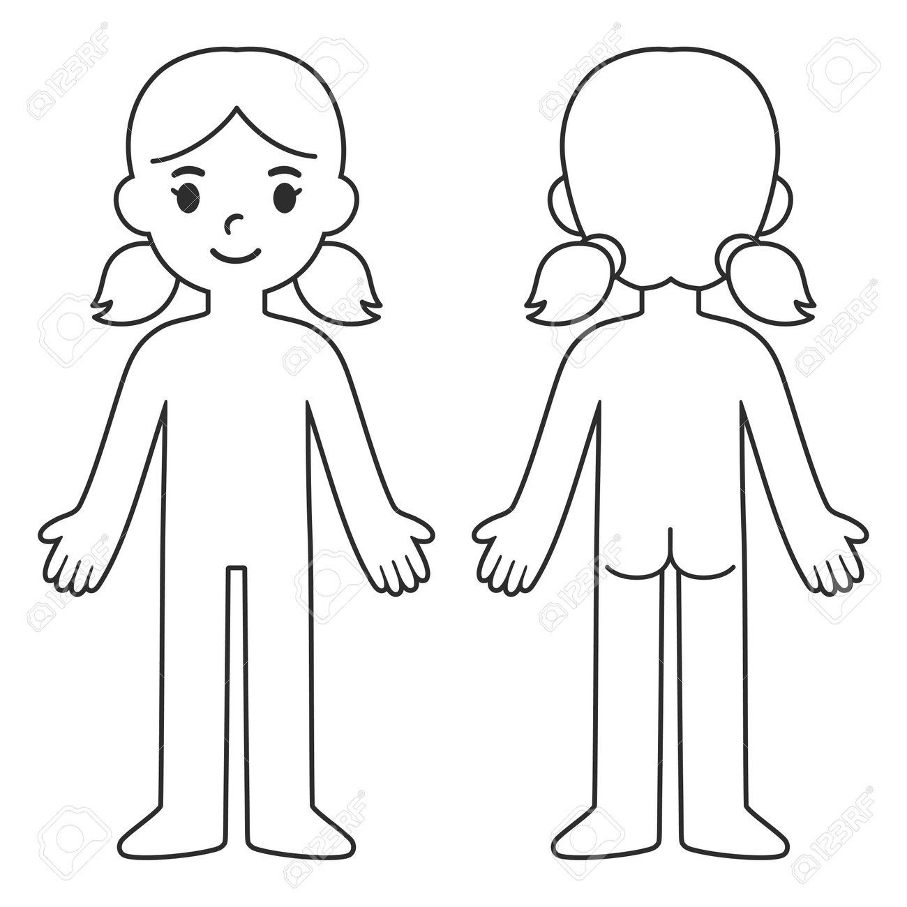 Cartoon Child Body Chart Front And Back View Blank Girl Body Outline Template Isolated Vector Illustration Royalty Free SVG Cliparts Vectors And Stock Illustration Image 184114756