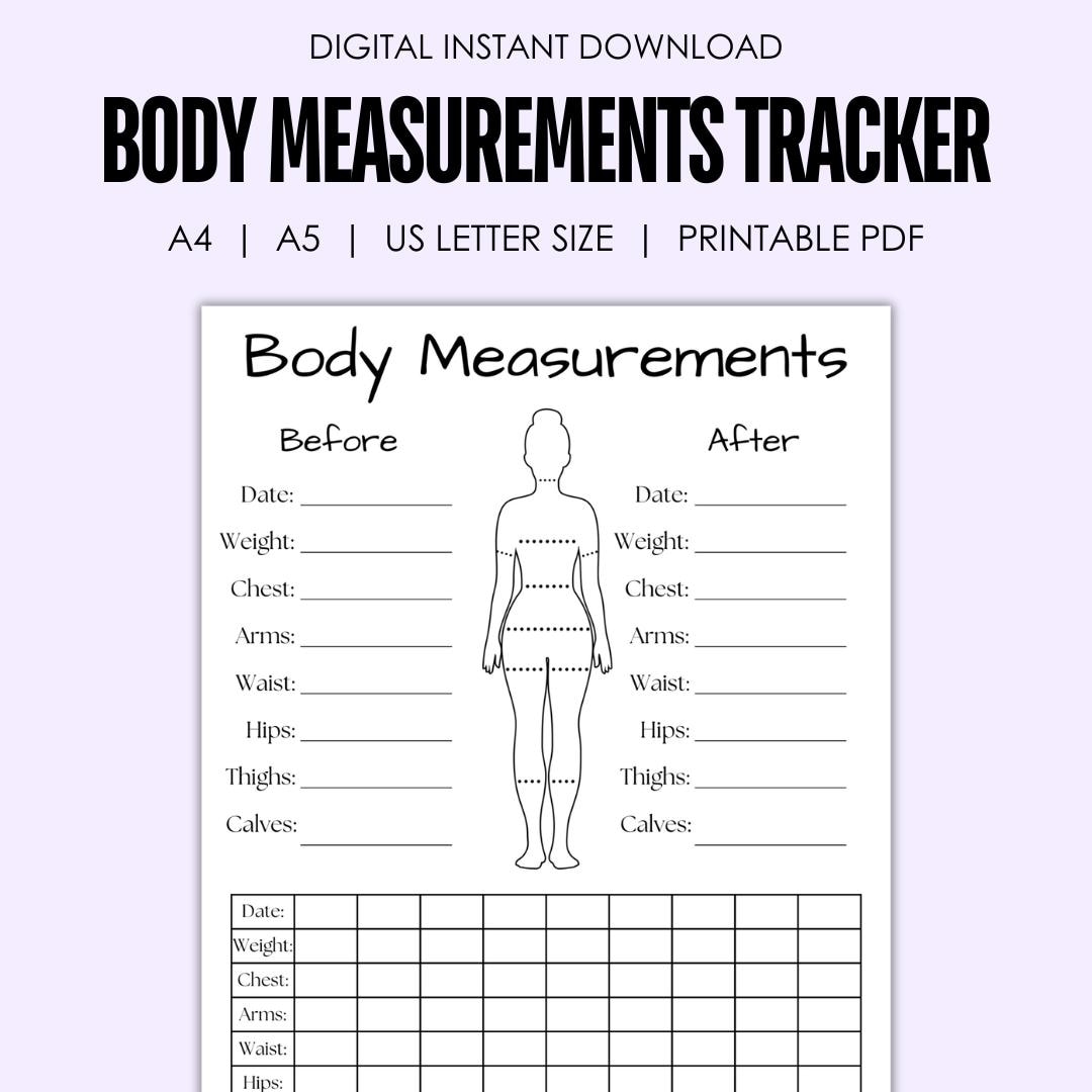 Chart Weight Loss Body Measurement Tracker Body Measurement Tracking Chart Layout Blank Stock Vector Royalty