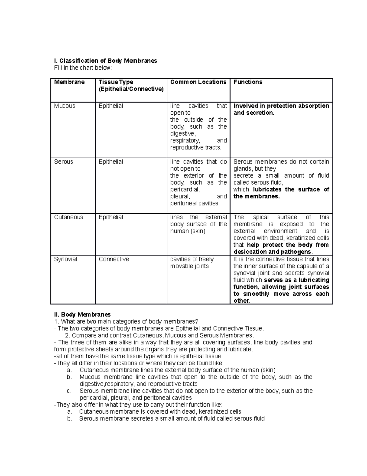 Classification Of Body Membranes Types Functions And Details Studocu Classification Of Body Membranes Types Functions And Details Studocu