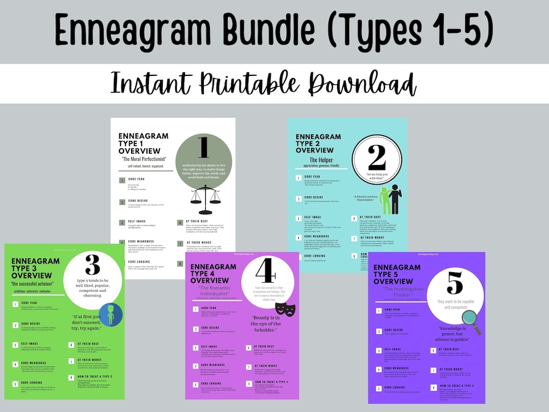 Enneagram Personality Types PDF Printable Overview Bundle Types 1 5 Etsy