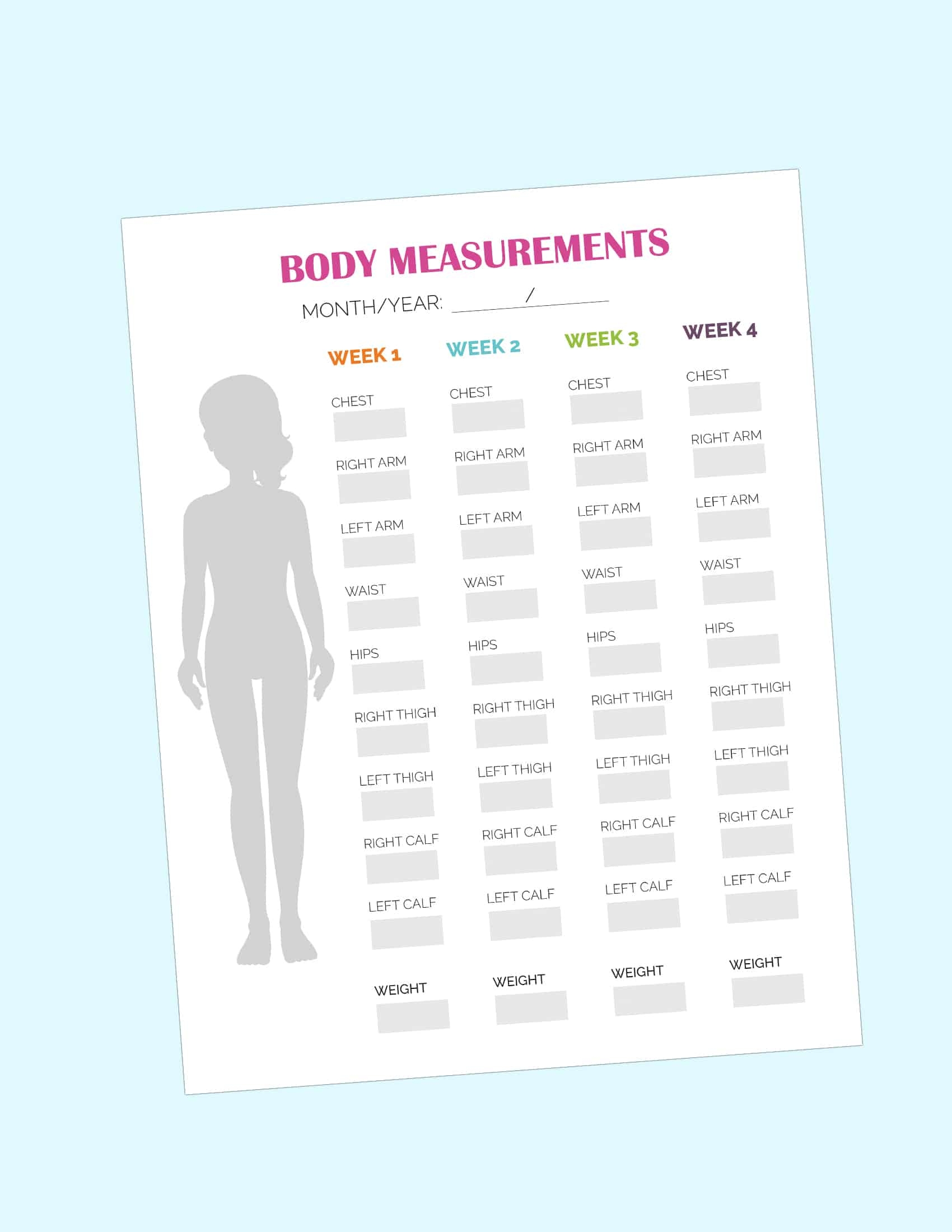 Female Printable Body Measurement Chart Printable Body Measurement Tracker Body Size Log Diet Planner Weight Loss Planner Printable Planner Letter Pdf Instant Download Etsy