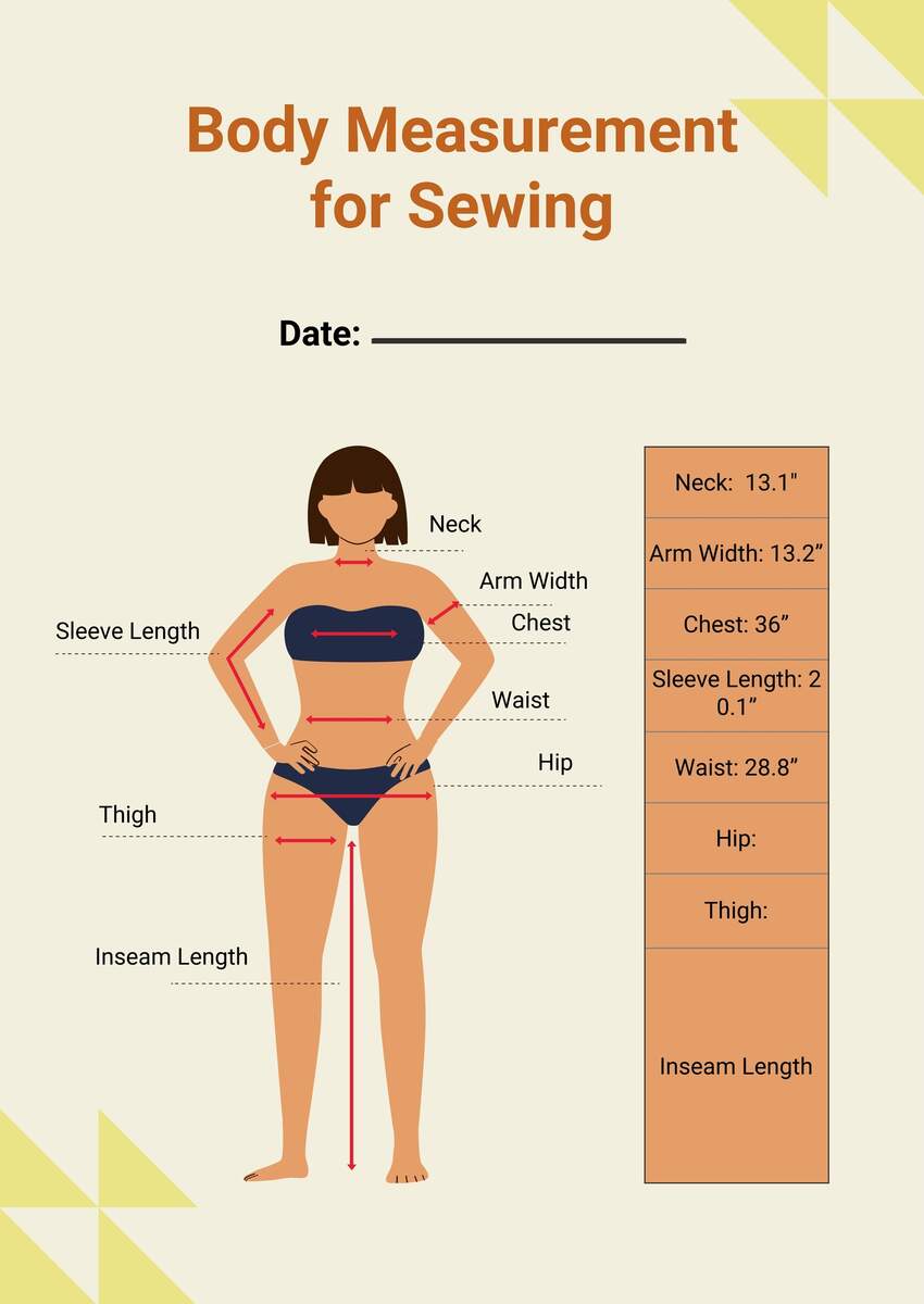 Free Body Measurement Chart Templates Editable And Printable