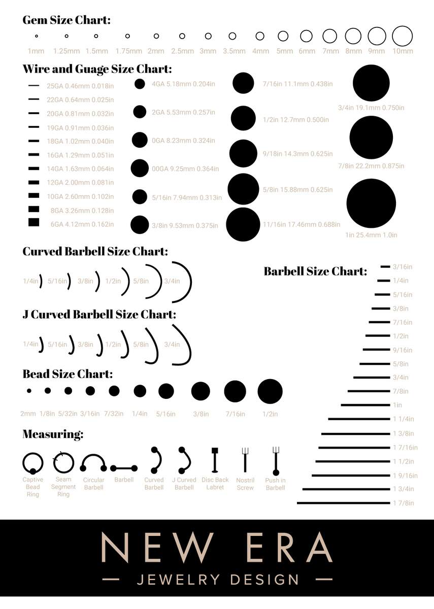 Gauge Chart Nose Ring Body Jewelry Nose Hoop Size Guide Size Chart Average Gauge Nose