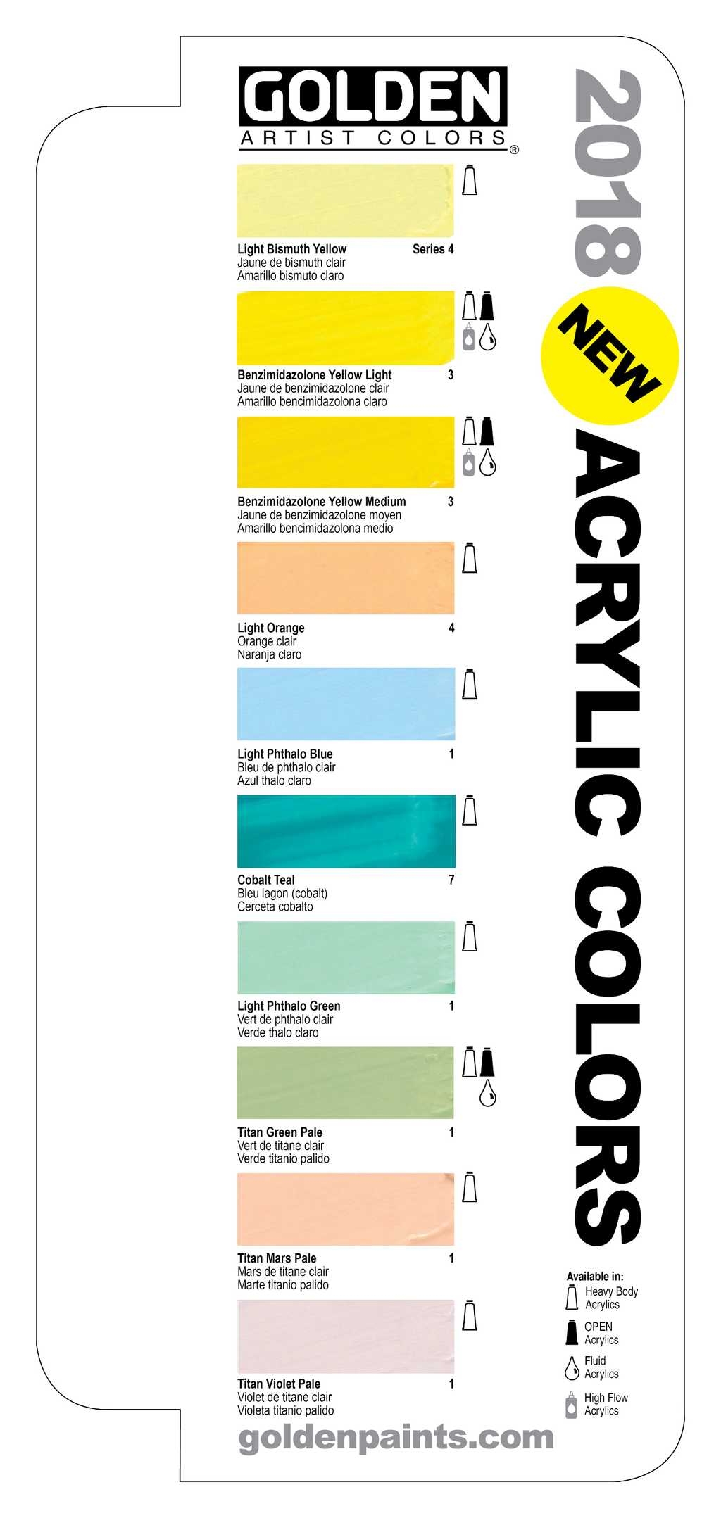 Golden Fluid Acrylic Hand Painted Colour Chart Golden Acrylics Acrylic Oil Paints