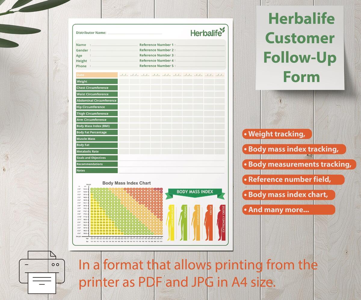Herbalife Body Mass Index Chart And Customer Tracking Form Etsy