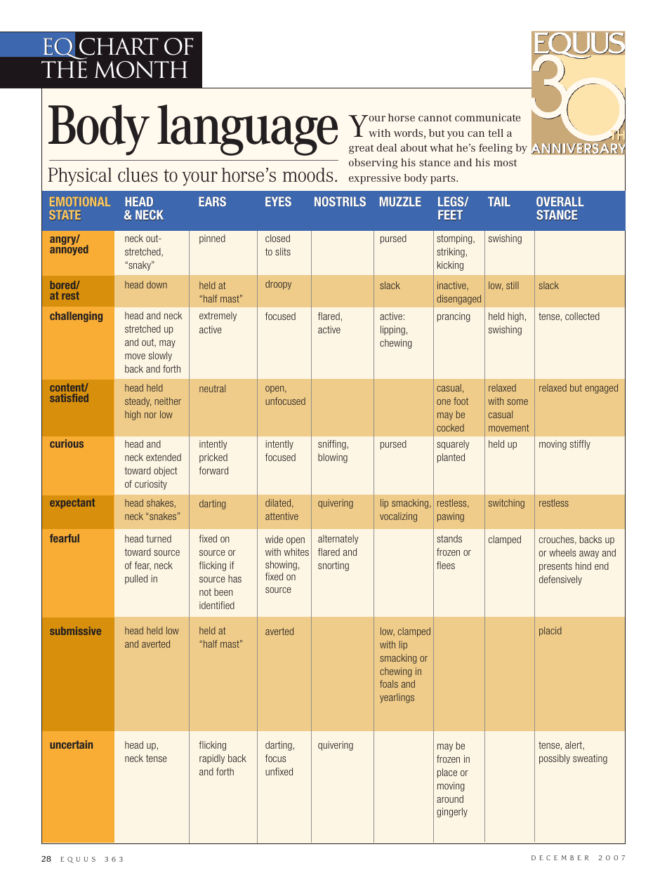 Horse Body Language Chart Your Horse S Mood Download Printable PDF Templateroller