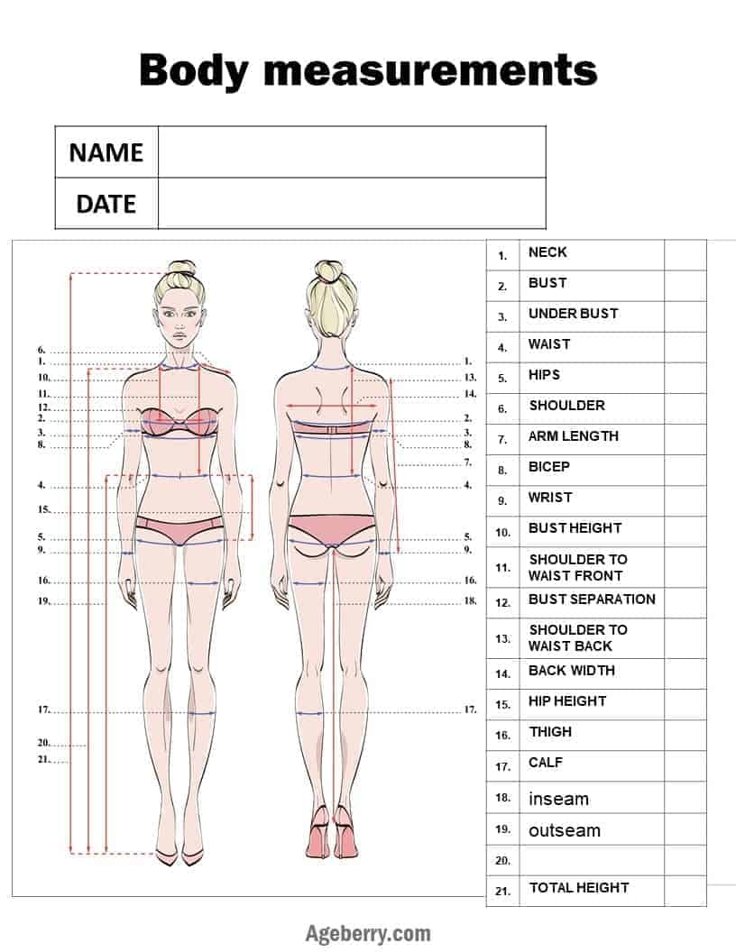Free Body Measurement Chart Printable For Men Women