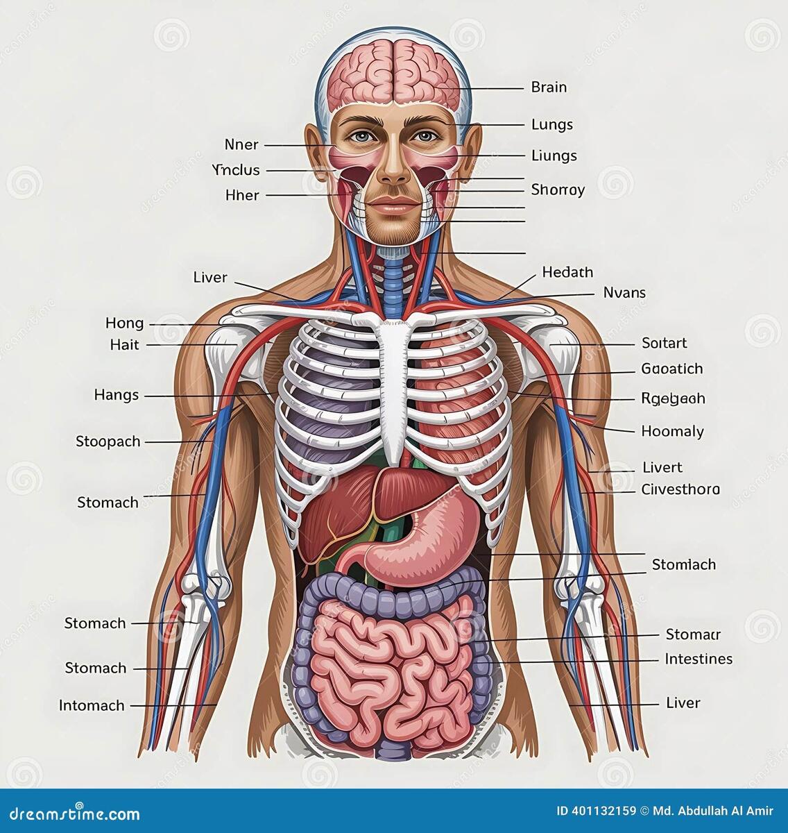 Human Anatomy Diagram With Transparent View Of Organs Skeleton Muscles Stock Illustration Illustration Of Bone Physiology 401132159
