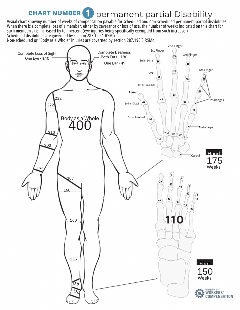 INTERPRETING THE MISSOURI WORKERS COMPENSATION CHART PART I What Are The Little Numbers Stamped All Over The Body On The Work Comp Chart McDuffey Medcalf LLC INTERPRETING THE MISSOURI WORKERS COMPENSATION CHART PART I What Are The Little Numbers Stamped All Over The Body On The Work Comp Chart McDuffey Medcalf LLC