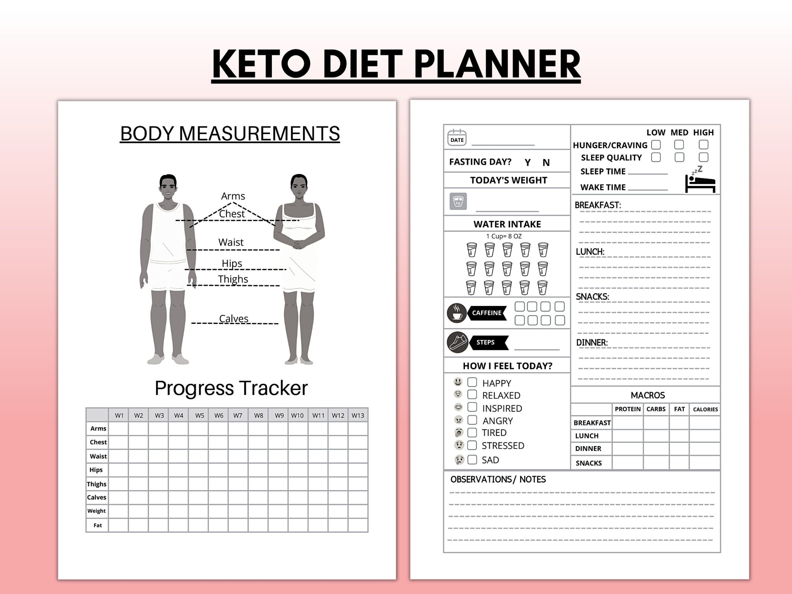 Keto Diet Planner Macros Meal Tracker Printable PDF PNG Etsy