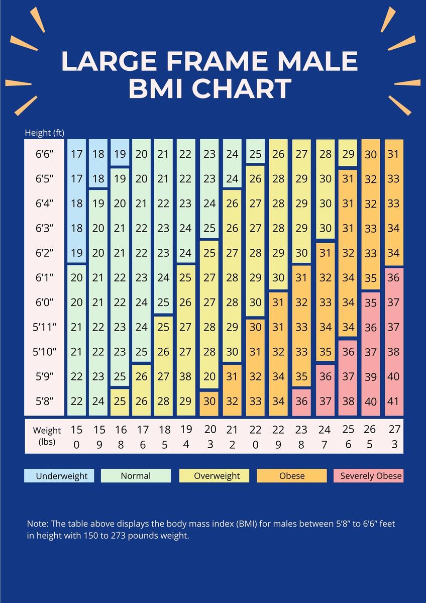 Large Frame Male BMI Chart In Illustrator PDF Download Template Large Frame Male BMI Chart In Illustrator PDF Download Template