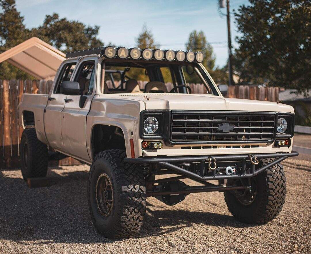 Lifted Squarebody Chevy K30 Crew Cab On 38s With A Prerunner Kick