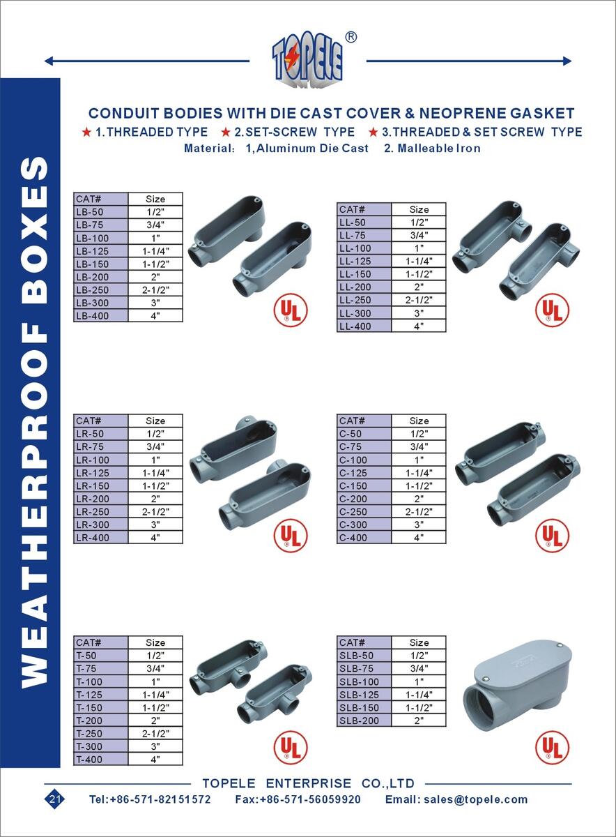 LL Rigid Conduit Body Threaded Outlet Bodies With Cover And Gaske UL Standard Manufacturers And Suppliers China Wholesale Price Topele