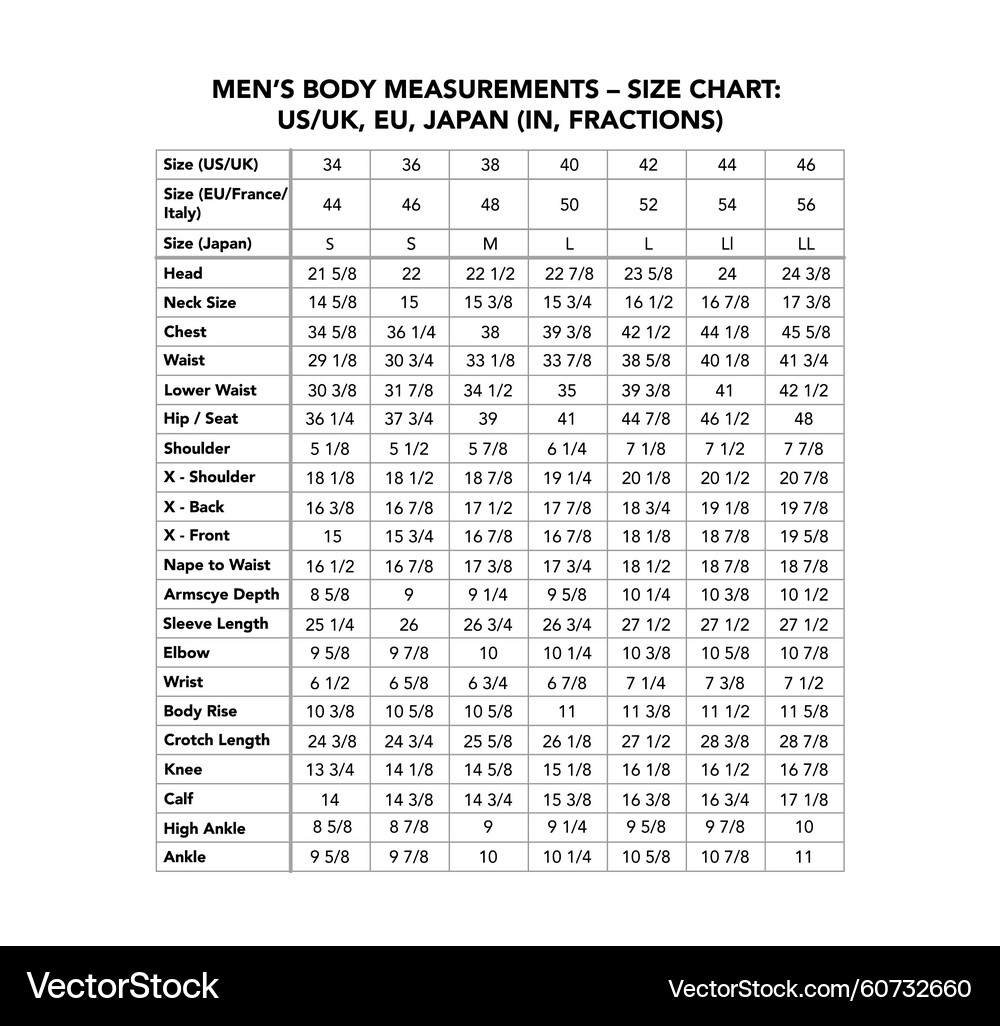 Men S Body Measurement Chart Sizes Proportions Royalty Free Vector VectorStock