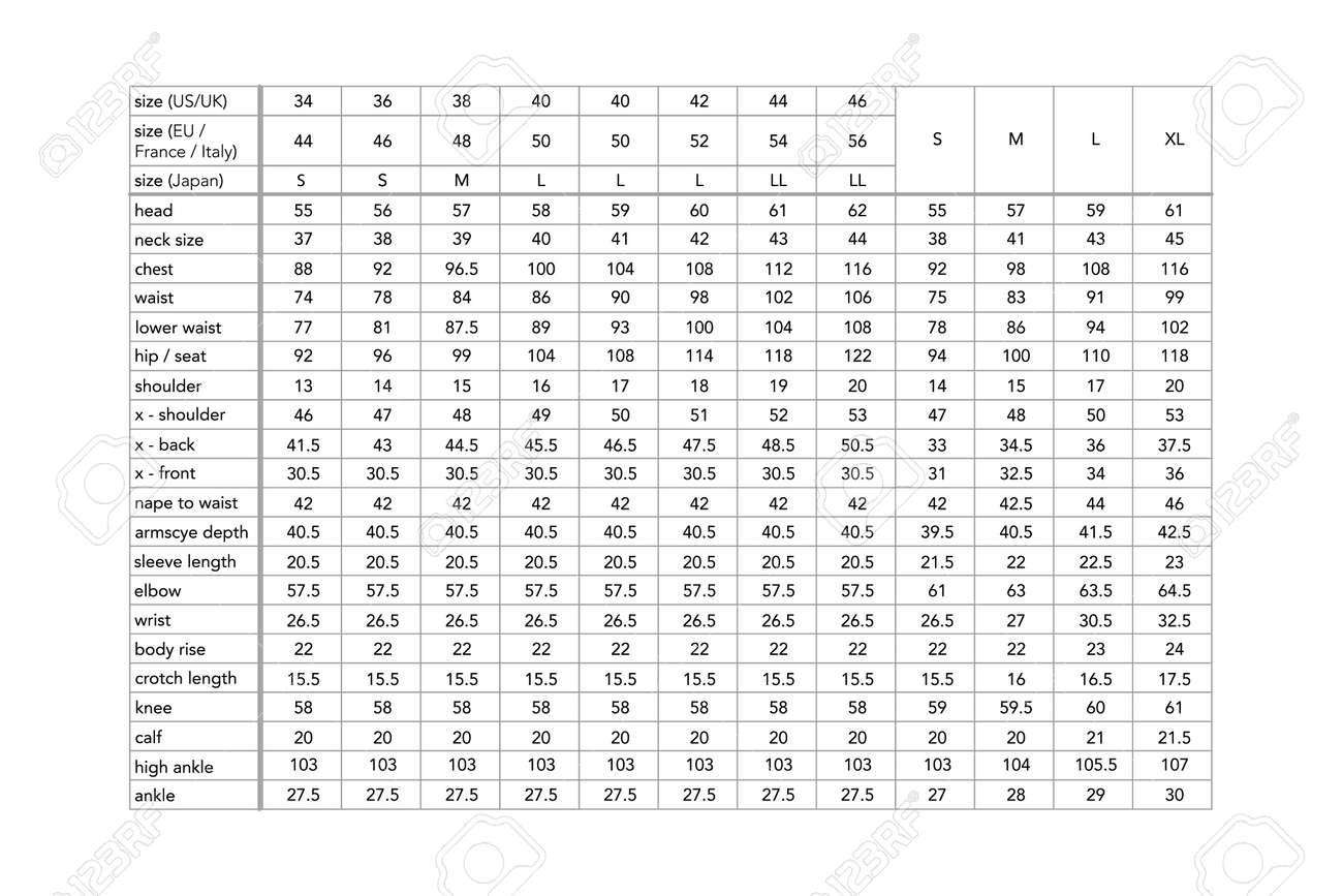 Men Standard Body Measurements For Different Country Style Fashion Male Size Chart For Site Production And Online Clothes Shop S M L XL US UK EU France Italy Japan Bust Waist Hip