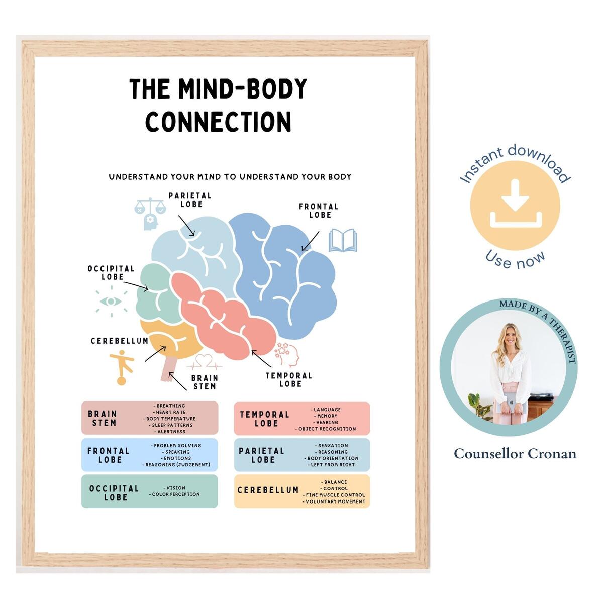 Mind Body Connection Poster Brain Anatomy Print Therapy Office Decor Brain Parts Human Brain Stress Management EMDR CBT Fight Flight Etsy Canada