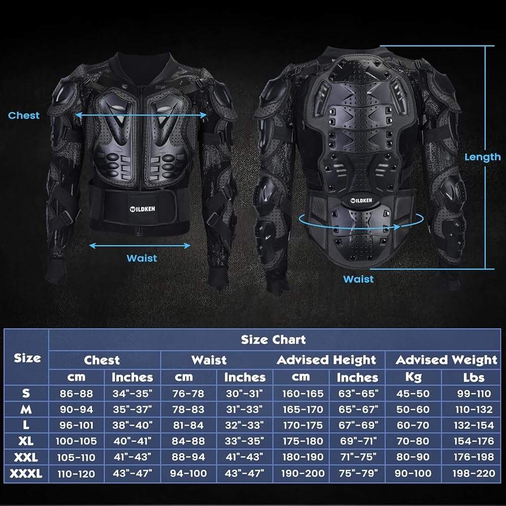 Motocross Gear WILDKEN Motorcycle Protective Jacket Motocross Body Armour Motorbike Body Guard ATV Cycling Spine Protector Racing Clothing Protection Gear Enduro Kids Motocross Body Armour